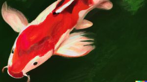 A painting featuring a koi fish.